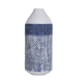 White and Blue Distress | 20in x 8in Traditional Checkered Metal Vase