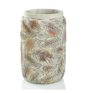 MAPLE CREAM | Textured Leaf Design Cement Vase | 8in w. X 14in ht. X 8in d.