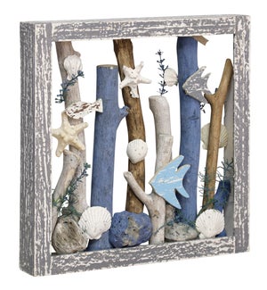 Sea Dive | 14in W X 2in D X 14in Ht Hand Assembled Coastal Wooden Table Top or Wall Sculpture