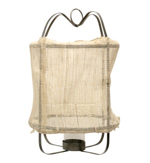 Burlap Lantern | 16in X 16in X 45in Metal Frame Pendant Candle Holder with Inside Glass Cylinday and
