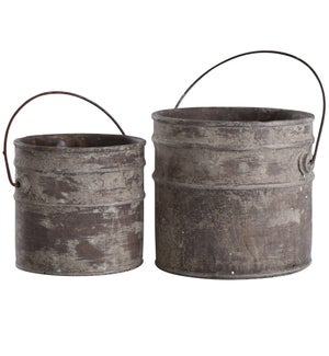 Onley Gray | 8in & 9in Ht Set of 2 Concrete Accessory Buckets with Metal Handles