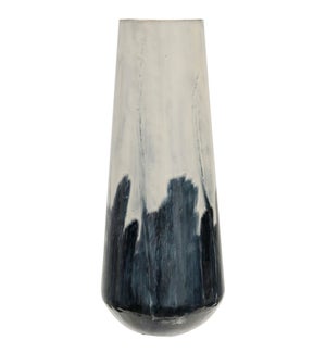 AZURE METAL | 8in X 5in X 19in | Blue & White Painted Metal Vase | Made in India