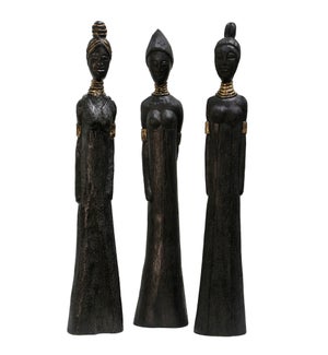 TALL LADY TRIO | 25in | Set of three painted wood statues | Made in India