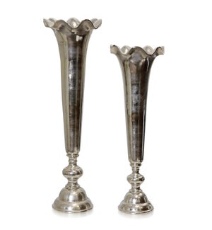 SILVER | Set of 2 Cast Aluminum Vases | 32in & 27in ht. X 12in w. X 12in d.