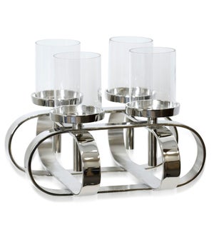 NICKEL PLATED | Small Metal Accent Tea Light Candle Holder with Clear Glass Cylinder Votives | 12in