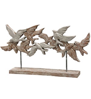 NATIVE FLOCK | 15in X 4in X 28in | Natural Wood Table Top Carved Sculpture | Made in India