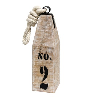 COASTAL BUOY  | 5in X 5in X 26in | Painted White Wash Natural Wood with Rope Tie Accessory | Made in
