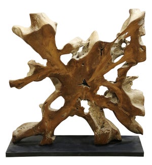Mineral Form | 40in X 42in Elaborate Natural Solid Teak Wood Statue on Stand