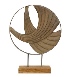 LAYERED WAVES II | 21in ht X 16in w X 4in d | Natural Carved Wood Table Top Accessory with Wave Desi