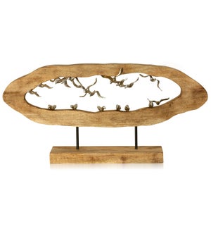 GULL CREVASSE | 12in ht X 26in w X 4in d | Natural Carved Wood Table Top Accessory with Pewter Paint