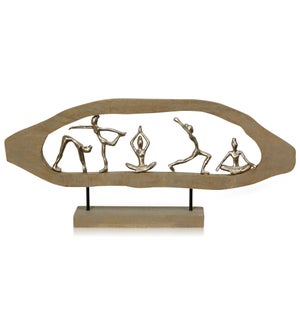 NATURAL YOGIS | 13in ht X 29in w X 4in d | Natural Carved Wood Table Top Accessory with Pewter Paint