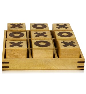 TIC-TAC-TOE | 12in w X 12in d X 3in ht | Natural Painted Wood 9 Piece Game Set with Tray