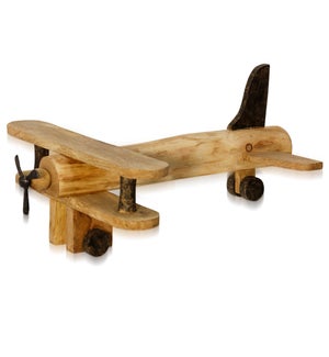 NATURAL BIPLANE | 6in ht X 15in w X 18in d | Natural Stained Wood Sculpture of a Plane