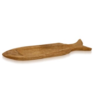 FISH COASTER | 29in w X 6in d X 2in ht | Natural Carved Wood Fish Fin Design Accessory Tray