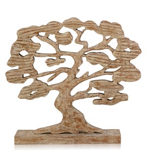 VINTAGE TREE OF LIFE | 20in ht X 22in w X 4in d | Natural Wood Carved Table Top Sculpture