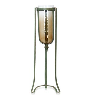 VINTAGE VERDE & LUSTER GLASS | Large Vintage Verde and Luster Floor Standing Candle Hurricane | 6in