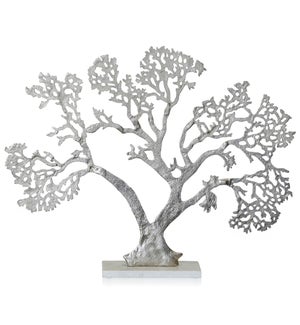 NICKEL PLATED | Metal Table Top Tree of Life Statue with Marble Base | 24in w X 19in ht X 4in d