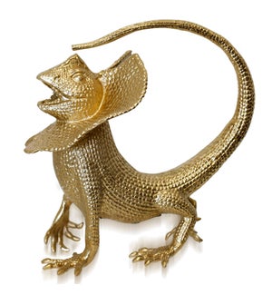 SATIN GOLD | Aluminum Metal Finished In Gold and Silver Decorative Lizard Figurine | 11in w X 12in h