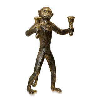 CHAMPAGNE | Brass Monkey Metal Figure Candle Holder | 21in ht. X 11in w. X 13in d.