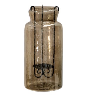 Hurricane Tea Light Jar | 19In Rippled Glass & Metal Drop Tea Light Candle
