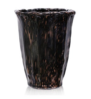 GINEVRA VASE | 15in X 11in | Opulent Amber and Black Swirled Italian Art Glass Vase | Made in Italy