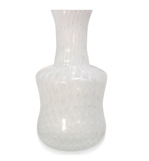 BARRELL VASE | 12in w X 24in ht X 12in d | White on White Swirl Murano Glass Vase