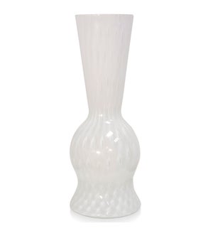 BELL VASE | 9in w X 24in ht X 9in d | White on White Swirl Murano Glass Vase