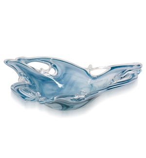 TRILOGY CENTERPIECE | 17in w X 4in ht X 16in d | Sky Blue Murano Glass Centerpiece