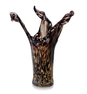 TORTOISE SHELL VASE | 12in w X 15.75in d X 12in d | 3 Point Murano Glass Vase in Tortoiseshell