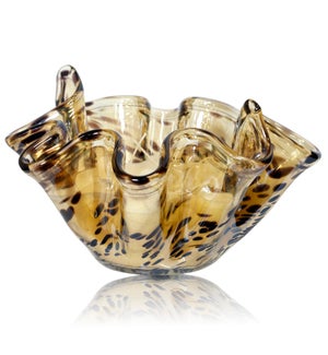 JAMES BOWL CANDLE | 14in w X 9in ht X 14 d | Large Murano Glass Bowl in Tortoiseshell filled with fr