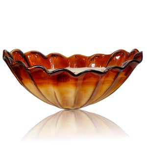 KENYA BARCA CANDLE | Two tone Art Glass Barca Centerpiece with Wax | 20in w. X 8in ht. X 9in d.