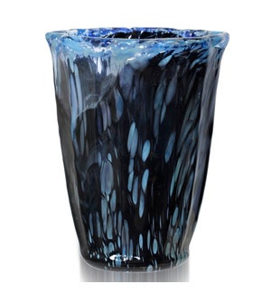GINEVRA VASE | Black and Blue Ginevra Art Glass Vase with Swirled Finish | 11in w. X 14in ht. X 8in