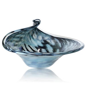 LEOPARD AQUA | Black and Blue Art Glass Aladino Bowl with Swirled Finish | 15in w. X 9in ht. X 15in