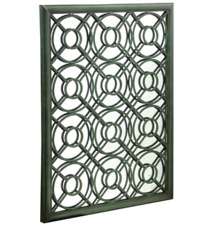 Large wall mirror in metal frame with scroll work  Painted finsih in verdi green