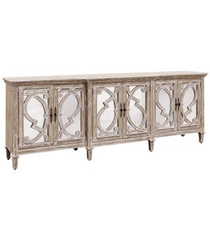 Naples 6 door cabinet features bold overlay grill fronting mirrored doors. Has a breakfront centered