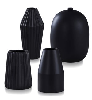 DANN FOLEY LIFESTYLE SET OF SMALL VASES | Satin Black Ceramic | 6in w. X 11in ht. X 8in d.