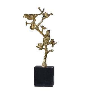 DANN FOLEY LIFESTYLE | Perched Birds on Gold Cherry Blossom Branch Sculpture | 13.5 H x 5.9 W x 5.9