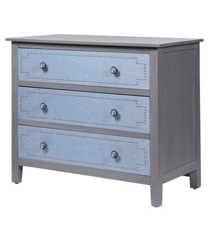 DANN FOLEY LIFESTYLE | Gray and Light Blue 3 Drawer Dresser with Antique Knobs | 40in w. X 34in ht.