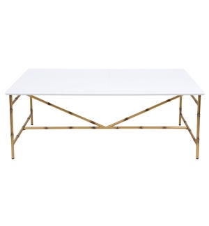 DANN FOLEY LIFESTYLE | White Coffee Table with Gold Metal Bamboo Legs  | 27in w. X 18in ht. X 48in d