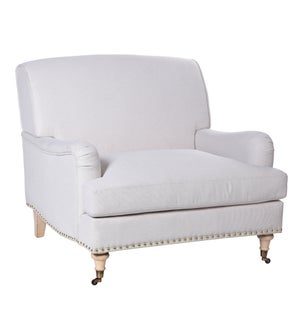 DANN FOLEY LIFESTYLE | Cream Accent Upholstered Chair on Casters | 35in ht. X 37in w. X 40in d.