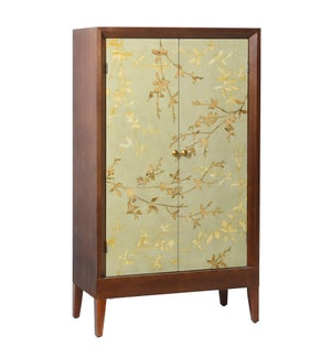 DANN FOLEY LIFESTYLE | Bar Cabinet | Sage Green Floral Printed and Walnut Finish|34in x 18in x 60in