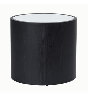 DANN FOLEY LIFESTYLE|Oval Side Table|Black Veneer and Inset Mirrored Table Top | 16in x 12in x 15in