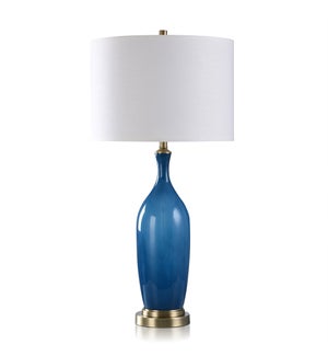 DANN FOLEY LIFESTYLE | Night Light Blue Glass Table Lamp with Gold Metal and White Shade | 150 Watts