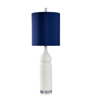 DANN FOLEY LIFESTYLE | White Ceramic and Crystal Table Lamp with Navy Shade | 150 Watts | 13in w. X