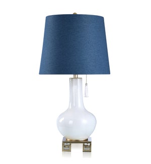 DANN FOLEY LIFESTYLE | White Glass Lamp with Metal and Blue Shade | 150 Watts | 16in w. X 31in ht. X