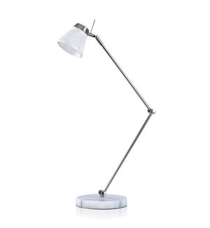 DANN FOLEY LIFESTYLE | Polished Silver Metal Desk Lamp | 5 Watts LED | In Line Switch | 7in w. X 26i