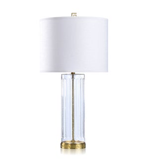 DANN FOLEY LIFESTYLE | Gold Polished Brass with Clear Seeded Glass Lamp with White Shade | 150 Watts