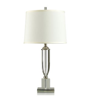 STEEL CRYSTAL | Elegantly Curved Table Lamp with Shaped Crystal Accented Base| 29in x 15in x 15in