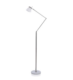 DANN FOLEY LIFESTYLE | Polished Nickel Metal Swing Arm Floor Lamp with White Shade | 5 Watts LED | 9