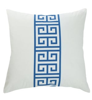 DANN FOLEY LIFESTYLE | White Linen Pillow with Blue Chinese Decorative Pattern Printing  | 24in w. X